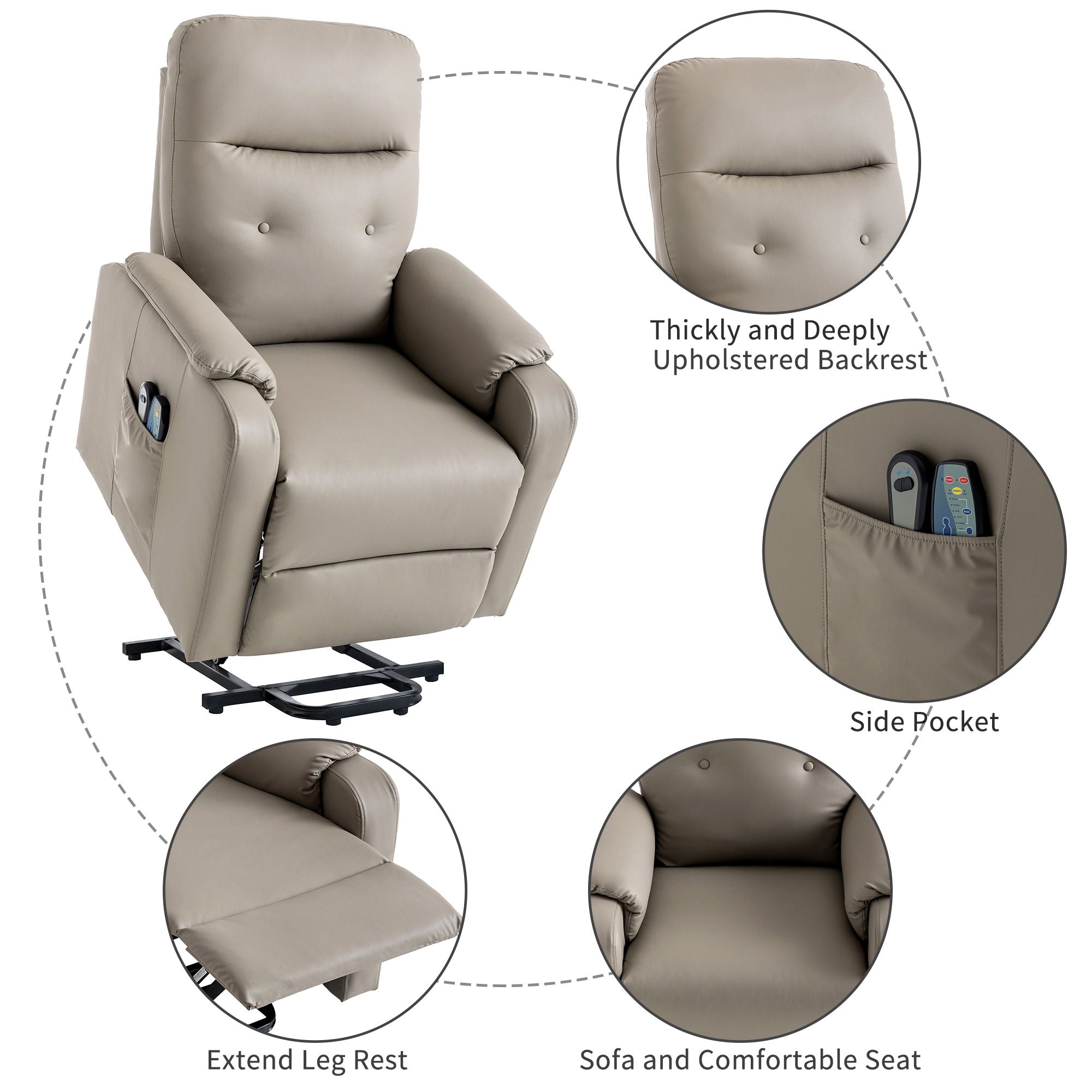 Massage Recliner Chair Electric Power Lift Chairs With Side Pocket, Adjustable Massage And Heating Function For Adults And Seniors