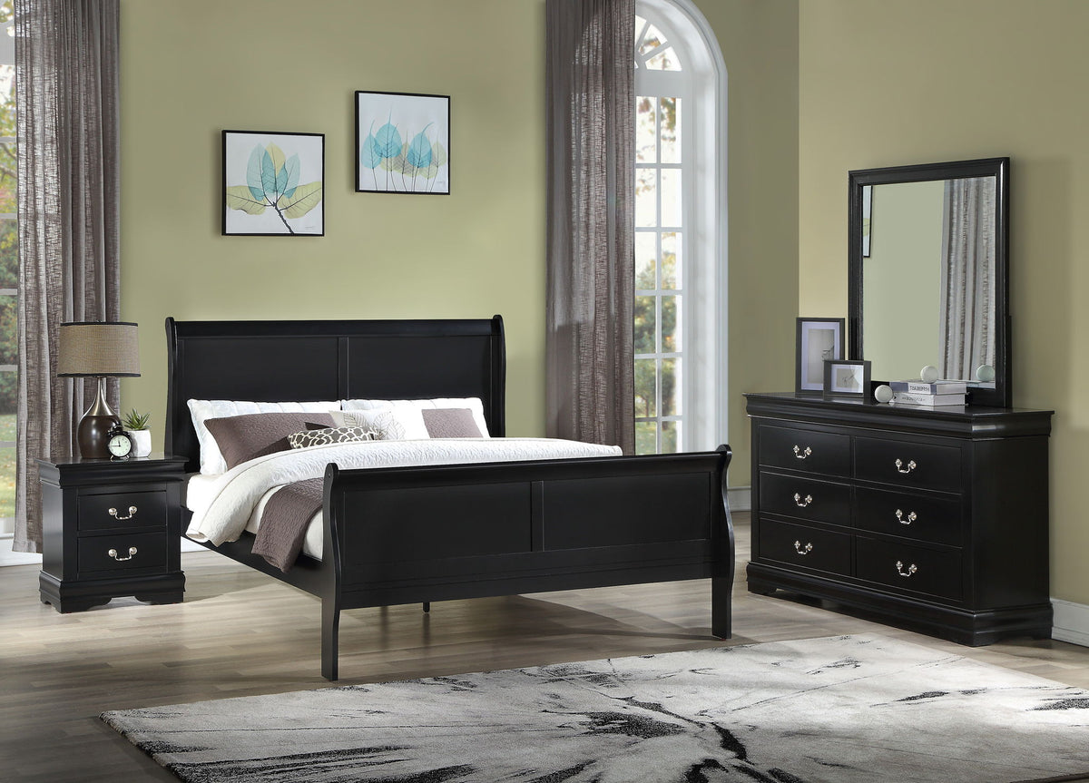 Louis Philip - Bedroom Set Black 4 Pc. Bed, Dresser, Mirror, Nightstand by Crown Mark | Bel Furniture