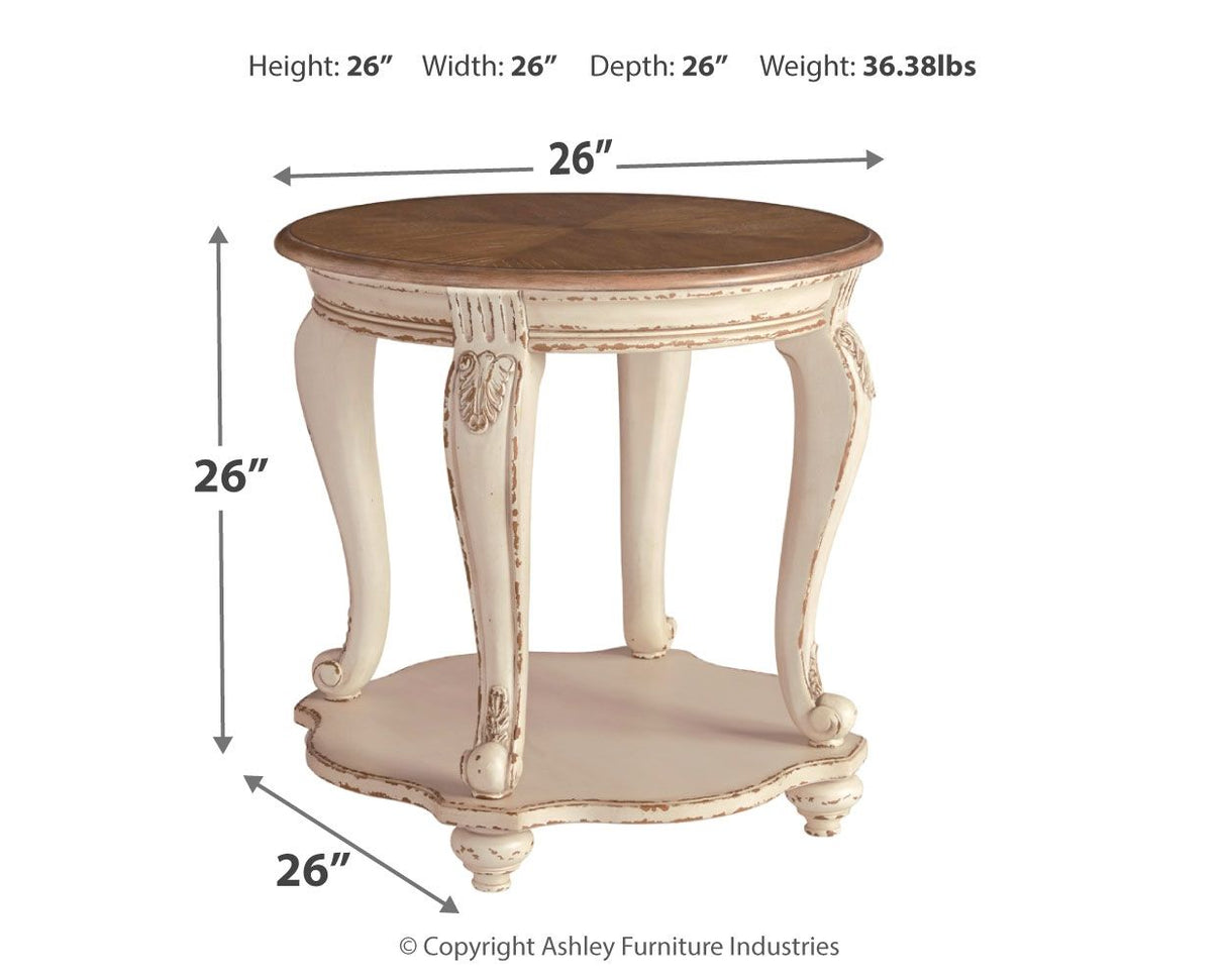 Realyn - White / Brown - Round End Table by Signature Design by Ashley® | Bel Furniture