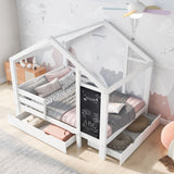 House Bed With Blackboard And Drawers