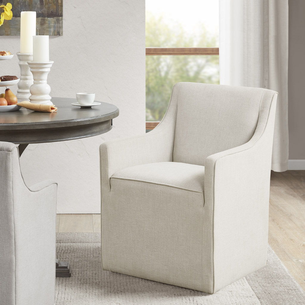 Charlotte - Slipcover Dining Arm Chair With Casters - Cream