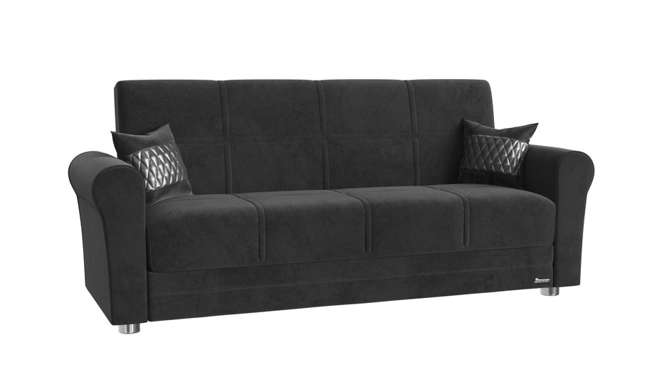 Microfiber Sleeper Sleeper Sofa And Toss Pillows With Silver Legs - Black