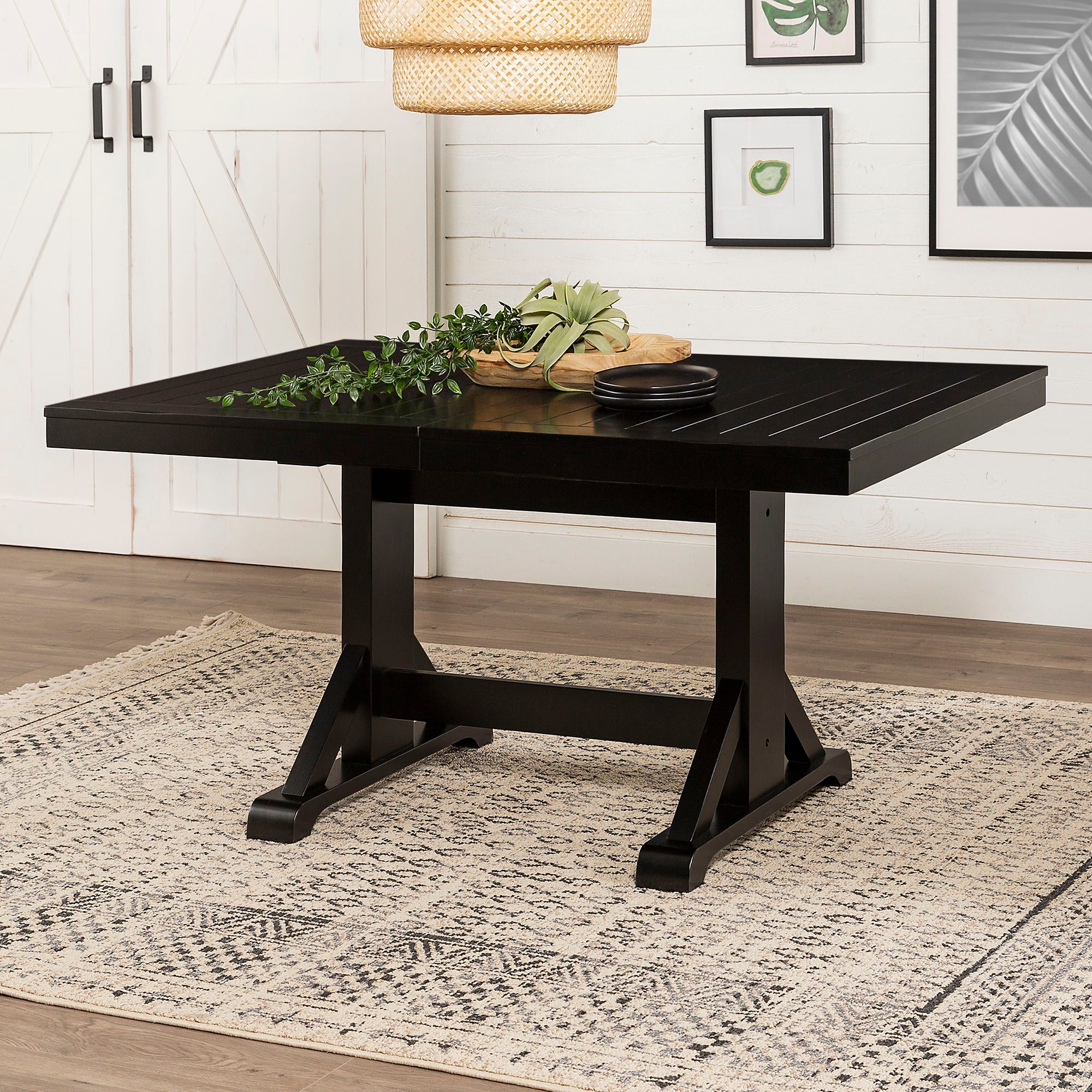 Classic Extendable Trestle Dining Table - Antique Black