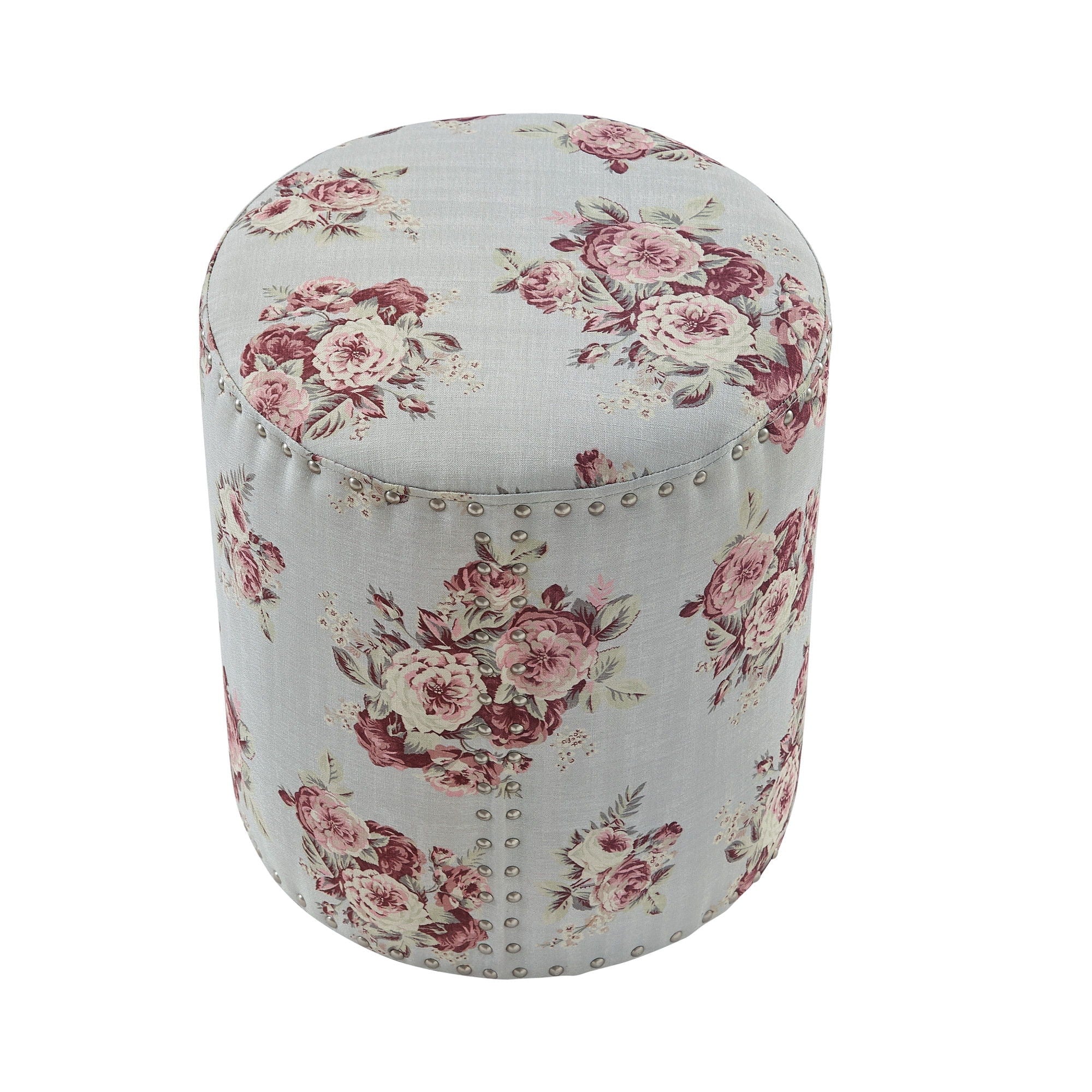 Linen Round Floral Ottoman - Pink