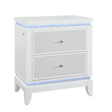 Adalid - Nightstand With Glittered Drawer Front And LED Lighting - White