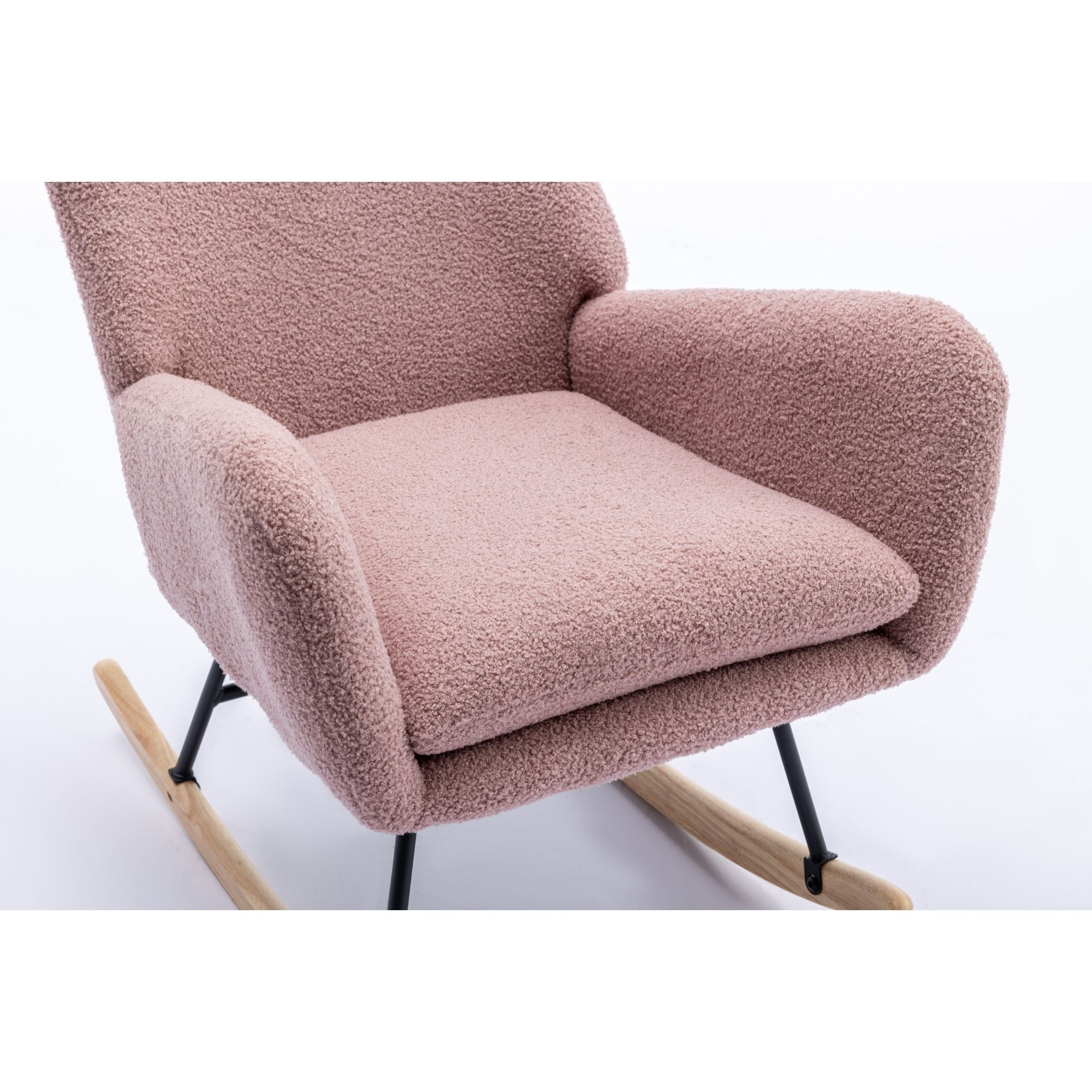 Rocking Chair With Pocket, Soft Teddy Fabric Rocking Chair For Nursery, Comfy Wingback Glider Rocker With Safe Solid Wood Base