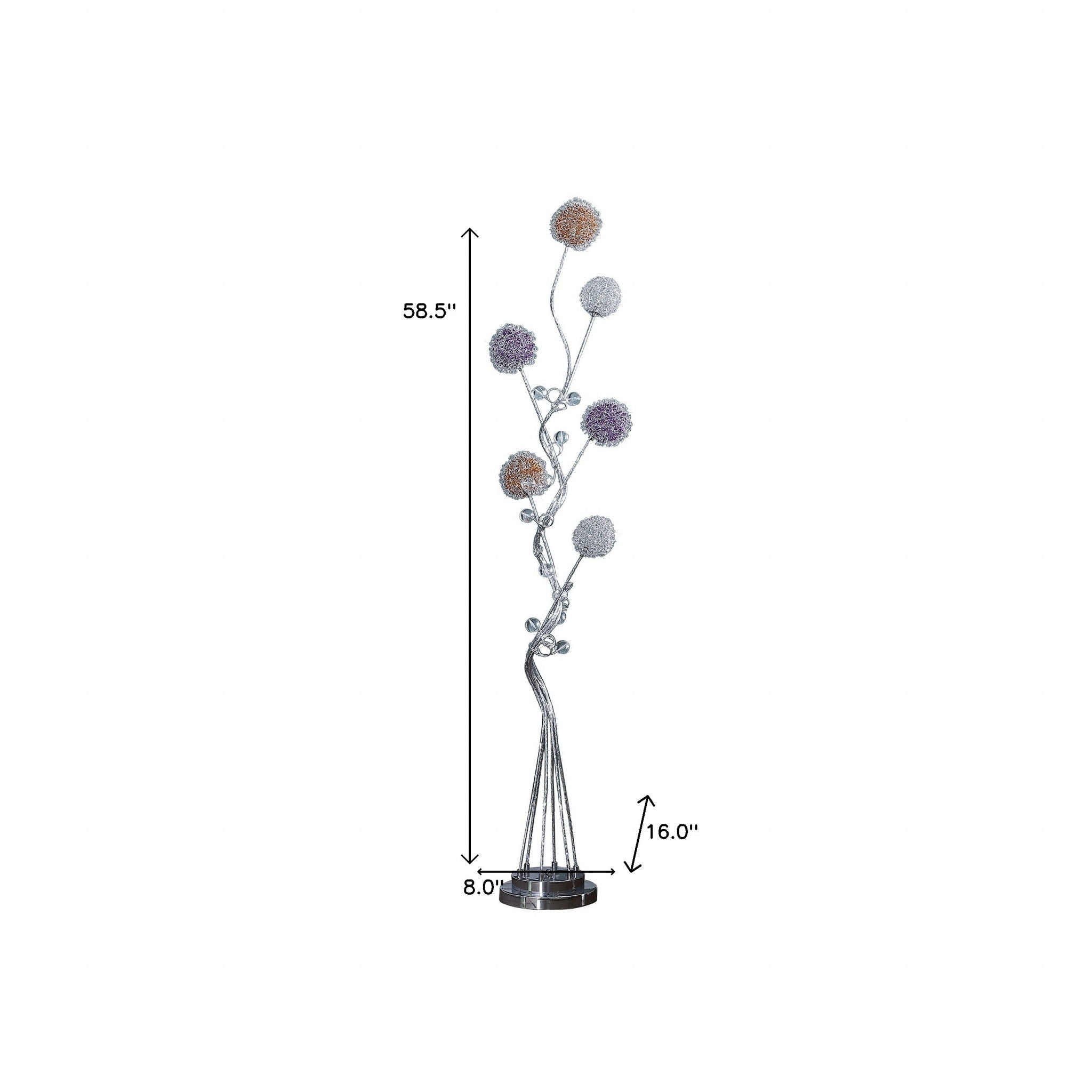 Steel Six Light Led Novelty Floor Lamp With Colorful Funky Floral Shades - Dark Gray