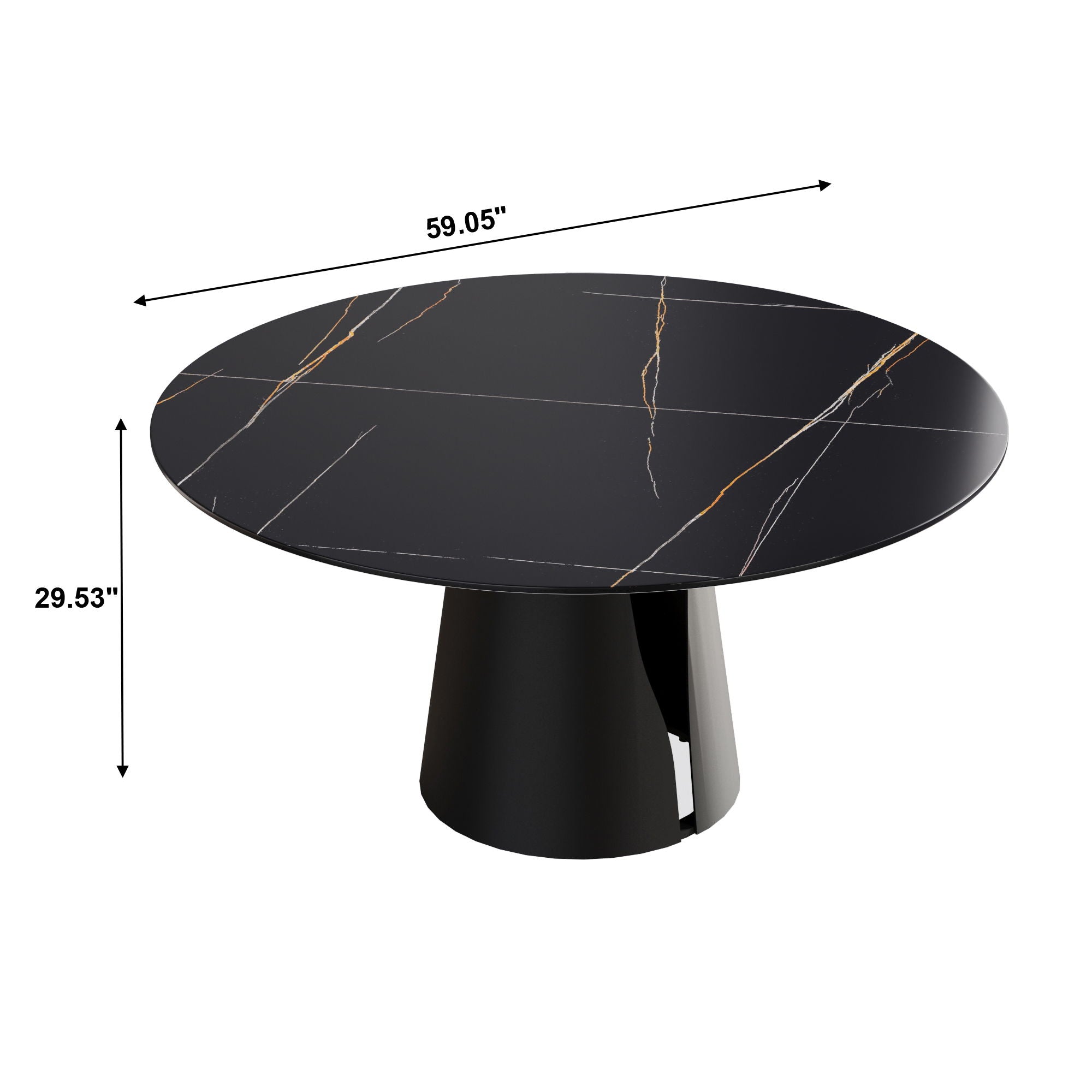 Modern Artificial Stone Round Carbon Steel Base Dining Table, Can Accommodate 6 People - Black / Gold