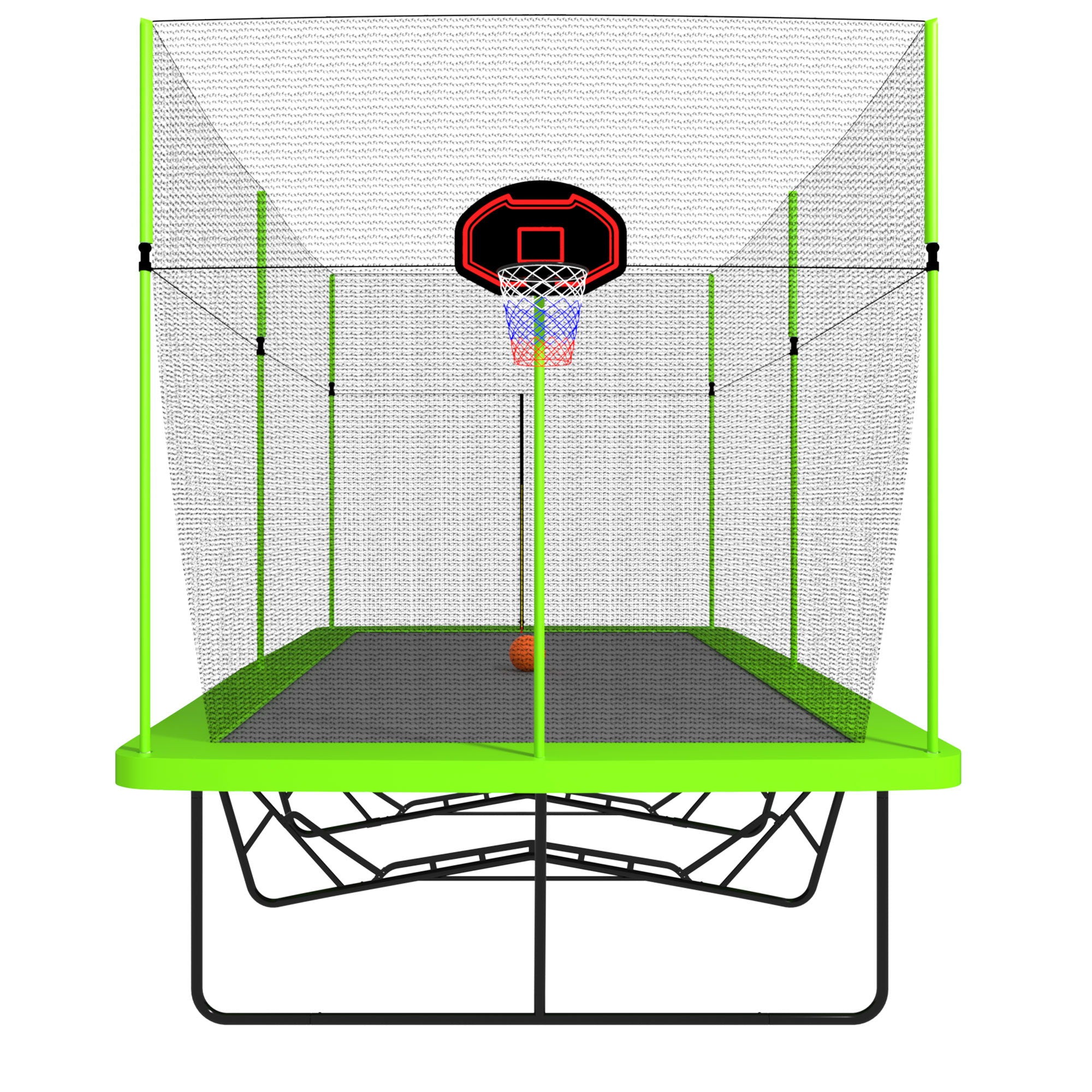 10Ft By 17Ft Rectangule Trampoline With Powder-Coated Galvanized Steel Tubes With Basketball Hoop System Advanced Ladder - Green