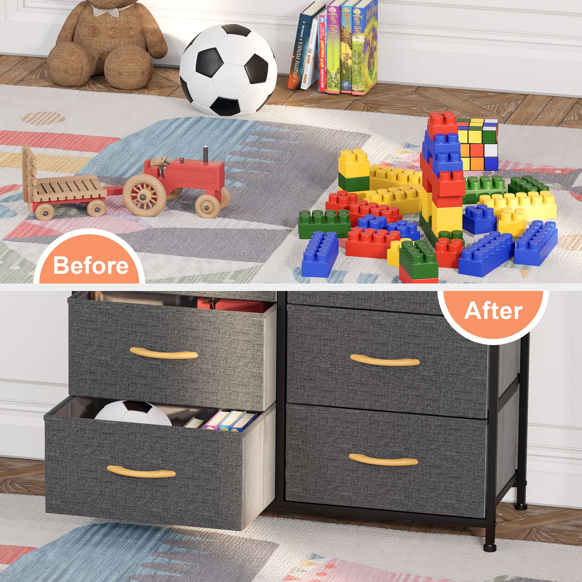 Steel And Fabric Eight Drawer Chest - Gray / Black