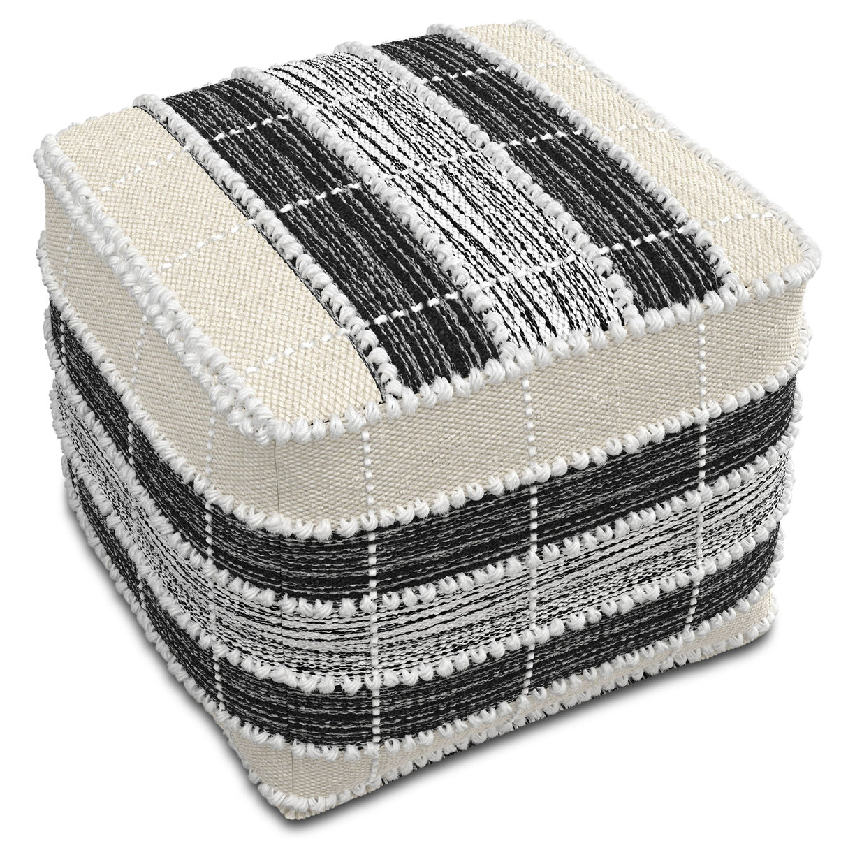 Barley - Square Pouf - White / Beige / Black by Simpli-Home | Bel Furniture