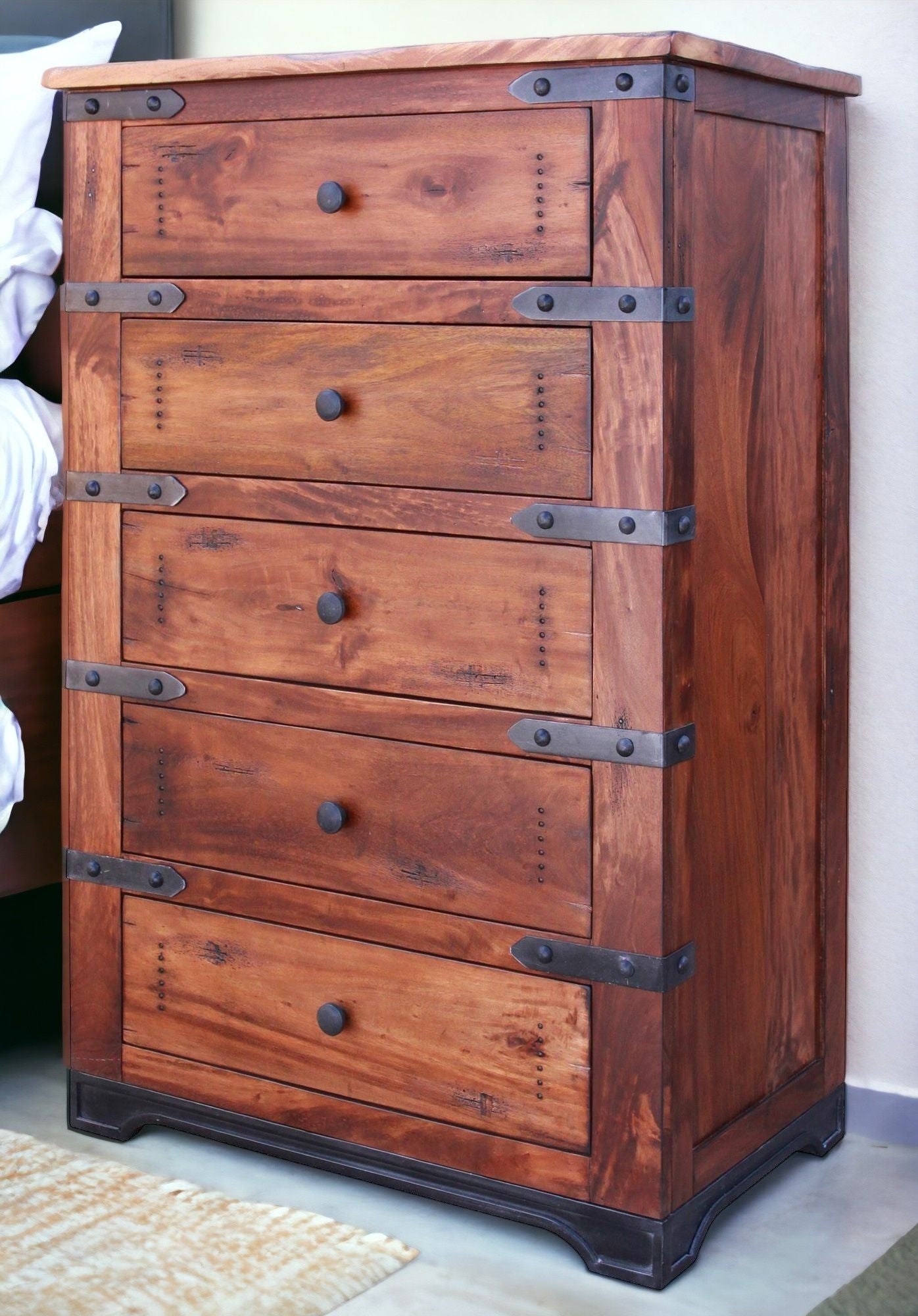 Solid Wood Five Drawer Chest - Natural