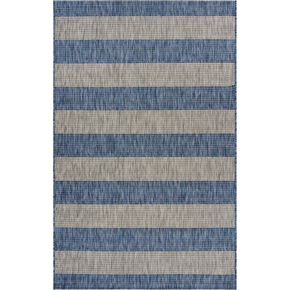 2' X 3' Striped Indoor / Outdoor Area Rug - Blue / Gray