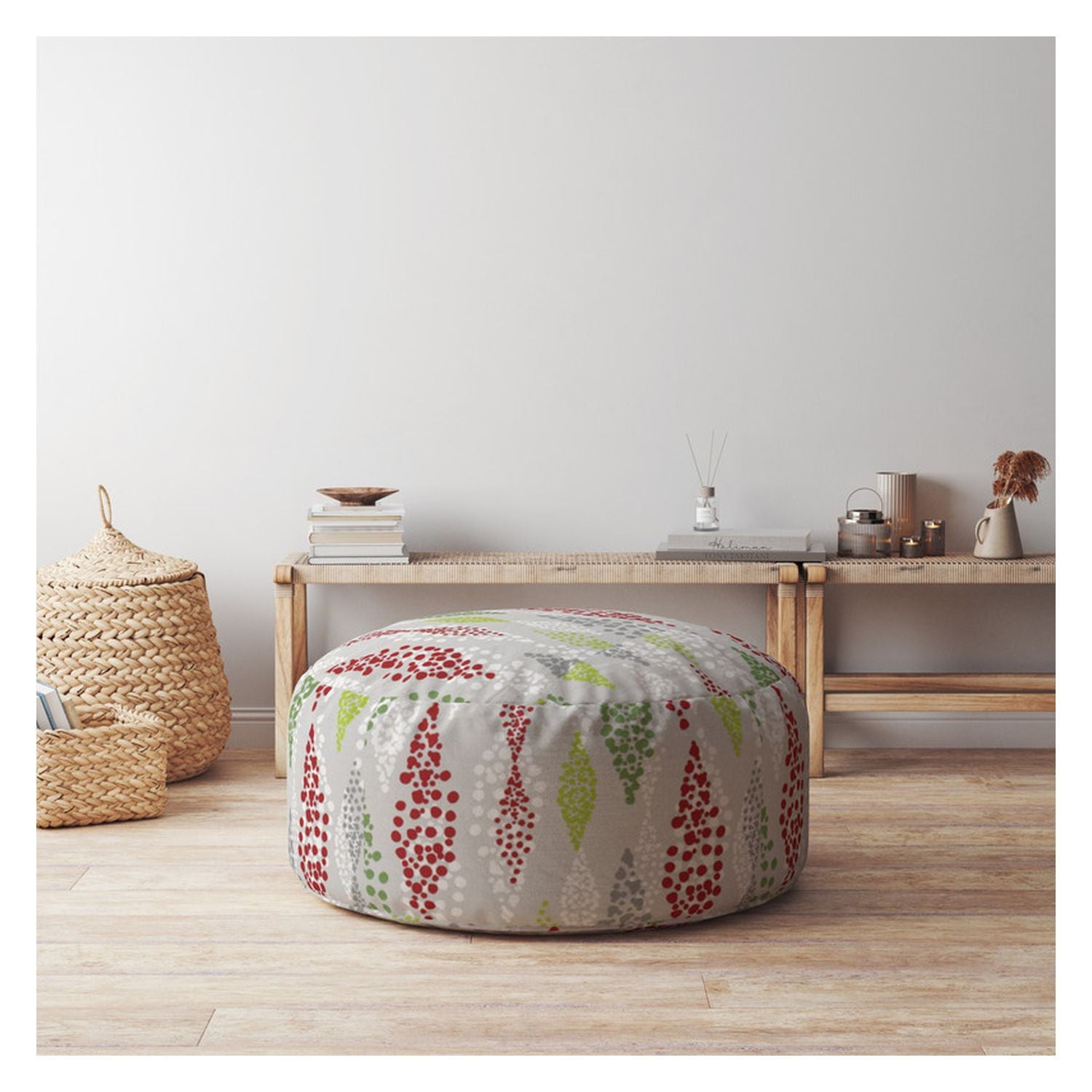 Cotton Round, Polka Dots Pouf Cover - Green