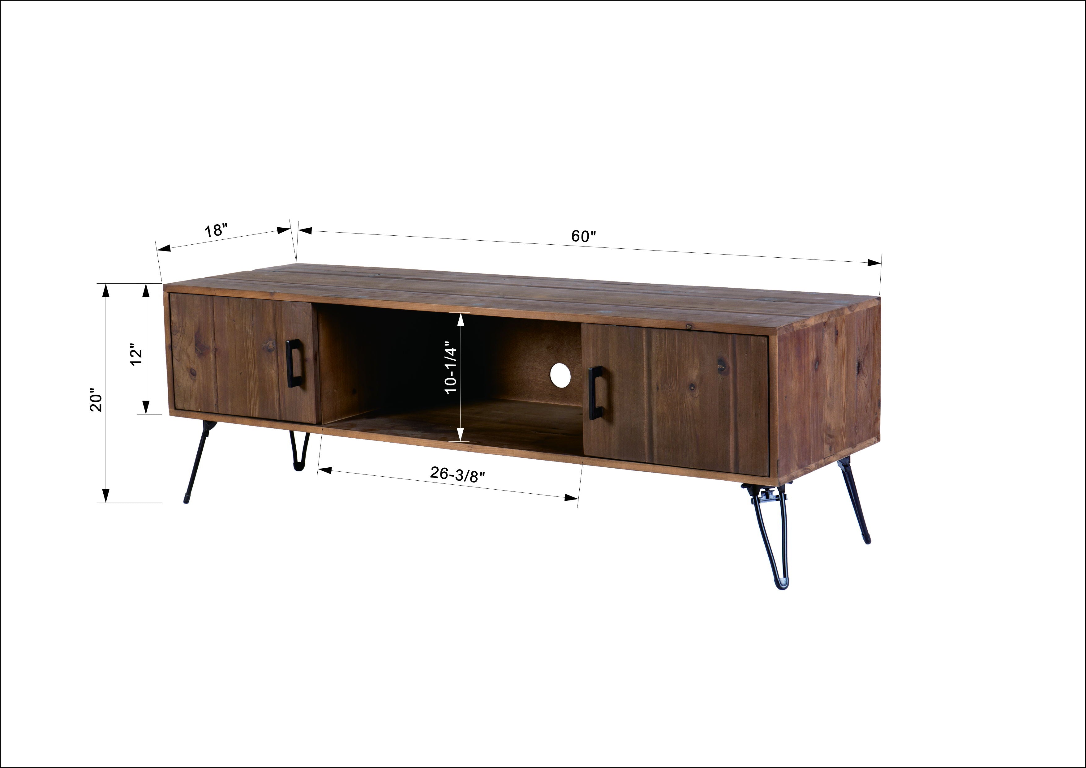 Industrial Style Reclaimed Wood Media TV Stand With Storage Cabinet For Living Media Room - Natural