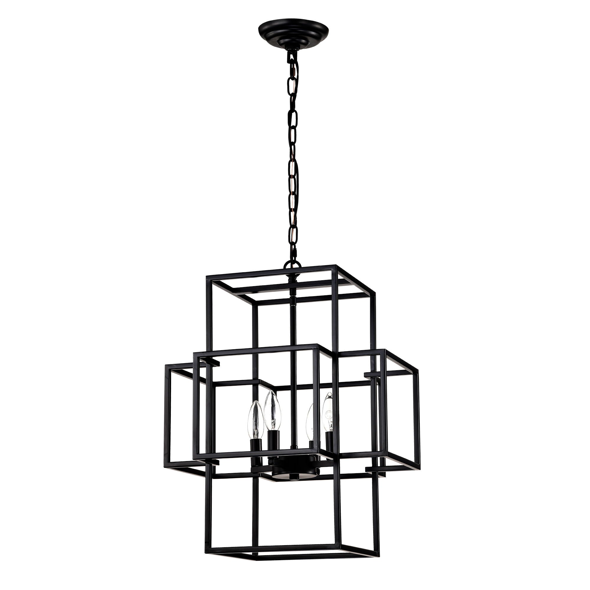 4 Light Metal Lantern Tiered Pendant Hanging Light Fixtures, Industrial Farmhouse Adjustable Height Chandeliers For Dining Room Hallway Foyer Entryway (E12 Bulbs Not Included)