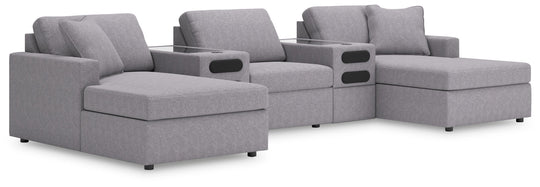 Modmax - Granite - Sectional Gray 5 Pc. Sectional With Chaise And Audio Console by Signature Design by Ashley® | Bel Furniture