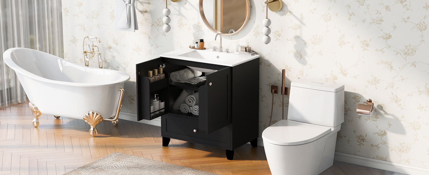 Bathroom Vanity Set With Ceramic Sink And Ample Storage Space Ideal For Small Bathrooms