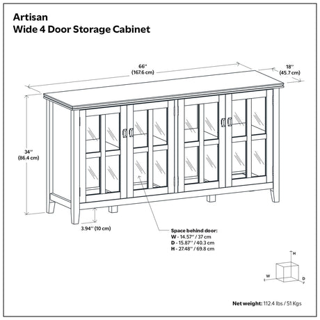 Artisan - Handcrafted Wide 4 Door Storage Cabinet - view 16