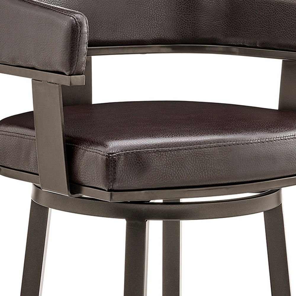 Faux Leather Swivel Low Back Bar Height Bar Chair - Chocolate And Gray