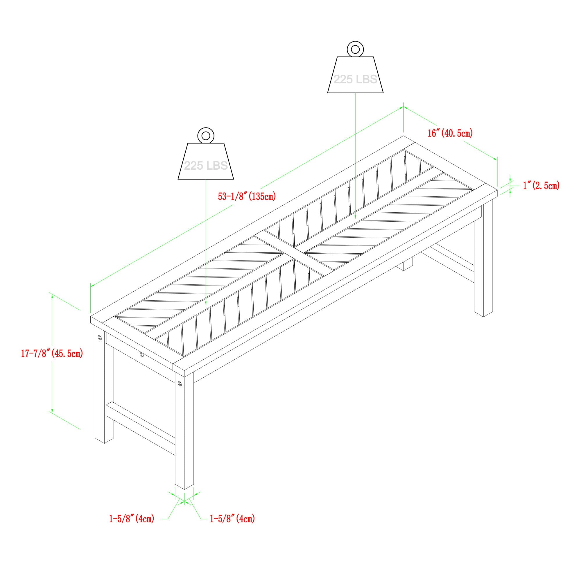 Modern Chevron Top Solid Wood Patio Bench - Brown