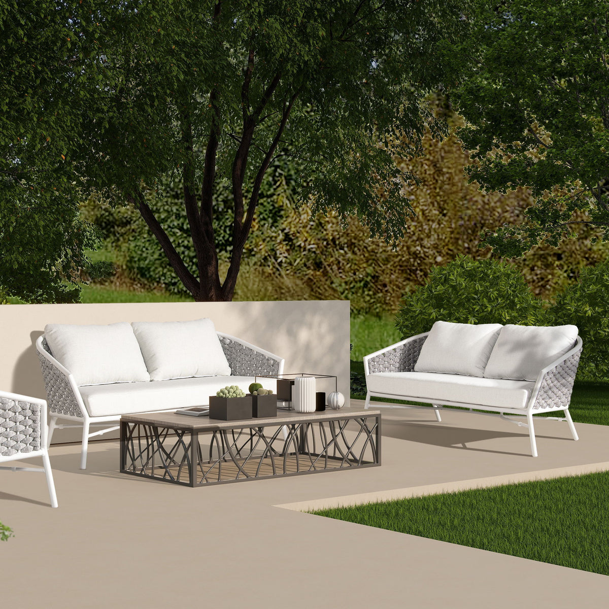 Rowan - Rope Barrel Back Patio Conversation Loveseat Sofa - Optic White by Jennifer Taylor Home | Bel Furniture