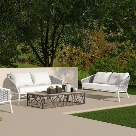 Rowan - Rope Barrel Back Patio Conversation Loveseat Sofa - Optic White by Jennifer Taylor Home | Bel Furniture