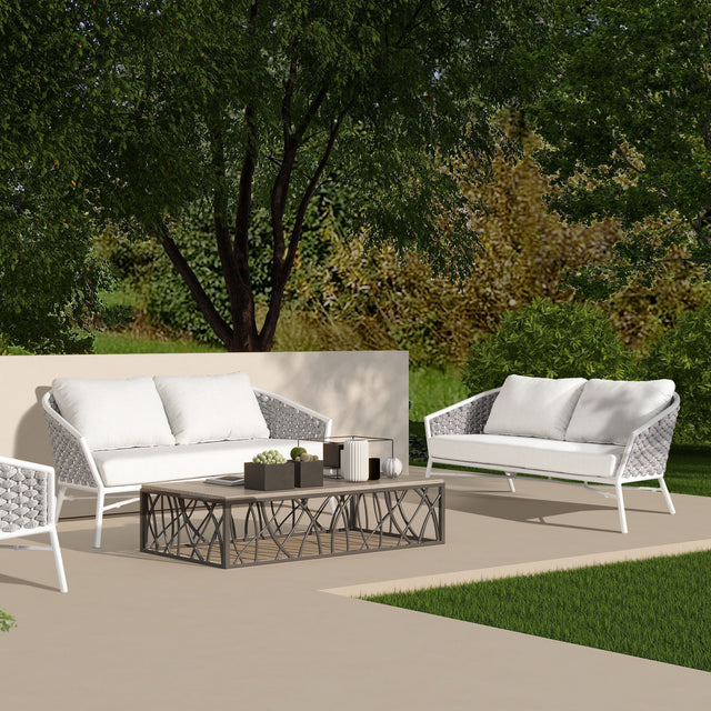 Rowan - Rope Barrel Back Patio Conversation Loveseat Sofa - Optic White by Jennifer Taylor Home | Bel Furniture