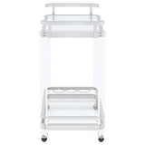 Jefferson - 2-Tier Glass Shelf Acrylic Bar Cart - Chrome by CoasterEssence | Bel Furniture