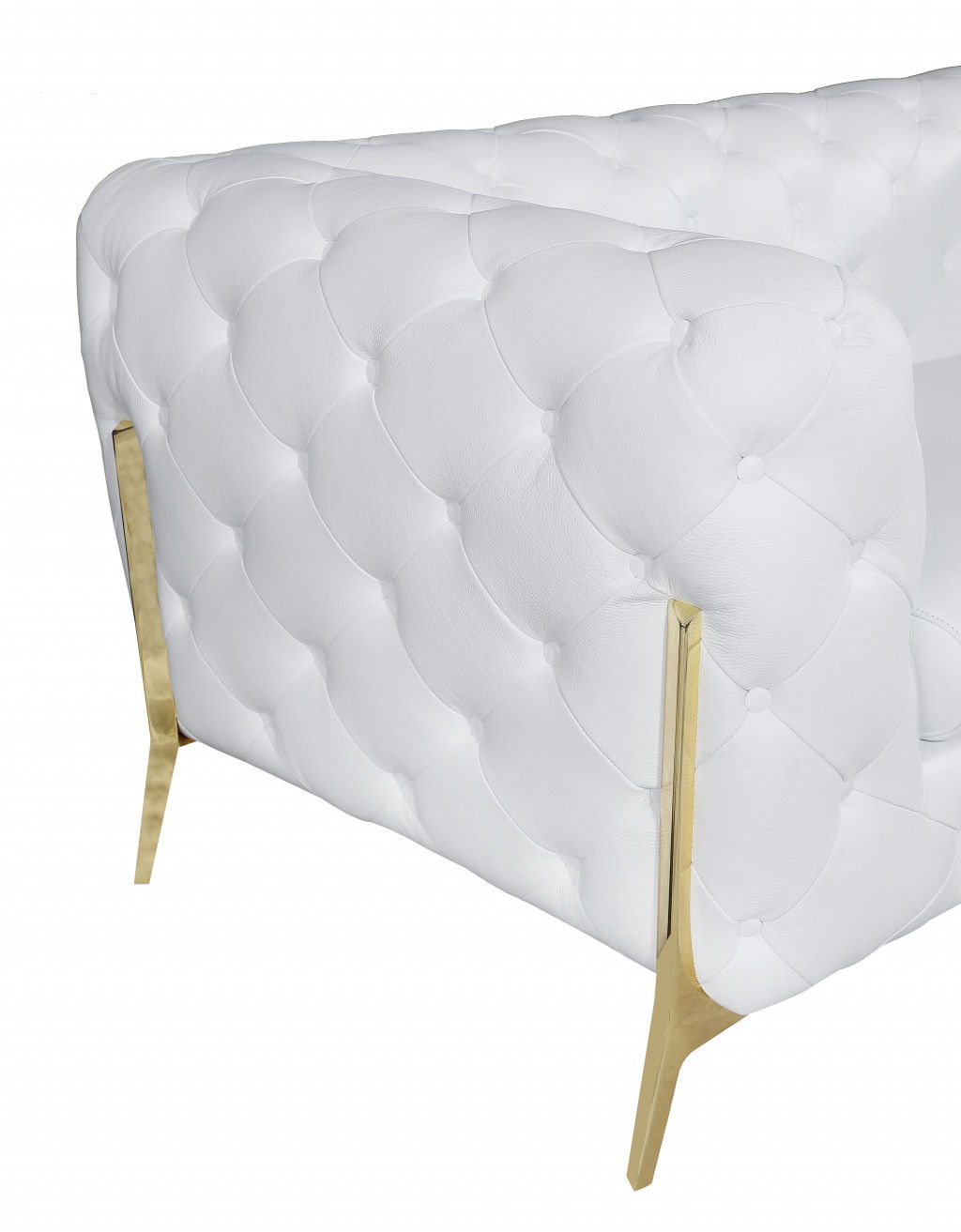 Italian Leather Loveseat - White / Gold