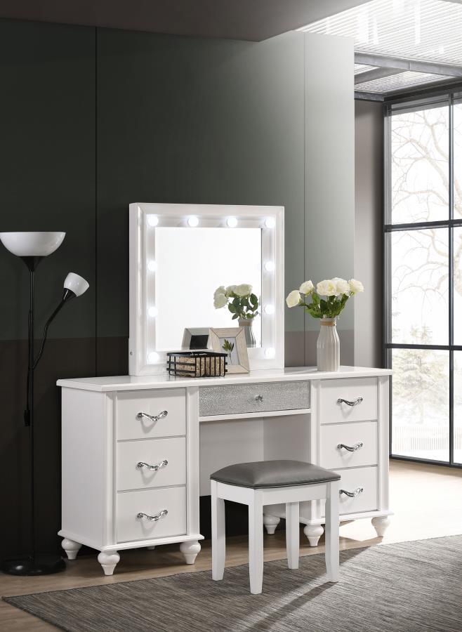 Barzini - 7-Drawer Vanity Set With Lighting - White