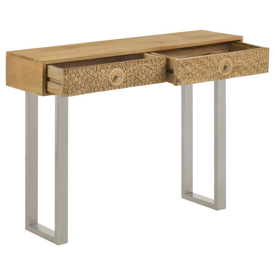 Draco - 2-Drawer Console Table Hand Carved Details - Natural by CoasterEveryday | Bel Furniture