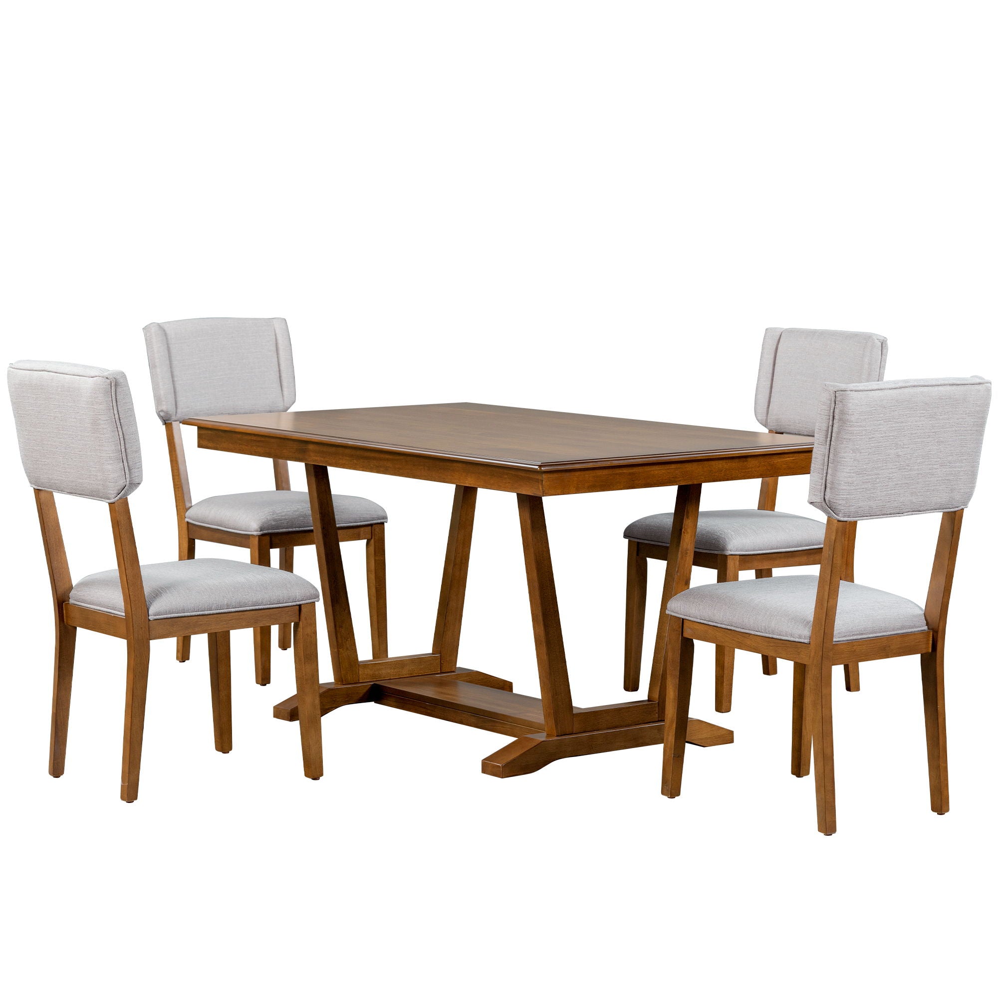 Topmax - 5 Piece Rustic Dining Table Set With 4 Upholstered Chairs, Rectangular Dining Table With Trestle Table Base