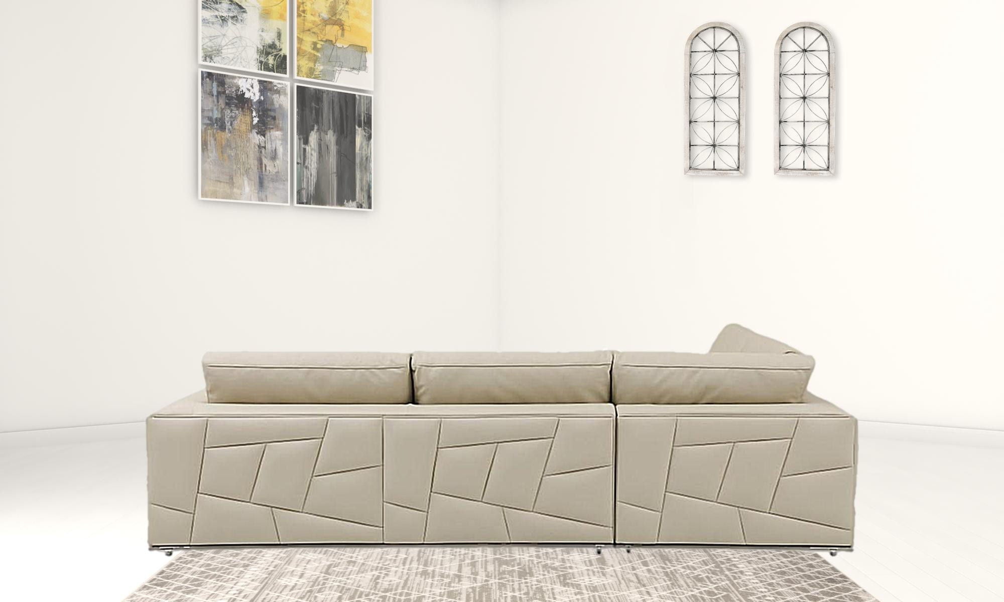 Italian Leather Reclining L Shaped Two Piece Corner Sectional - Beige