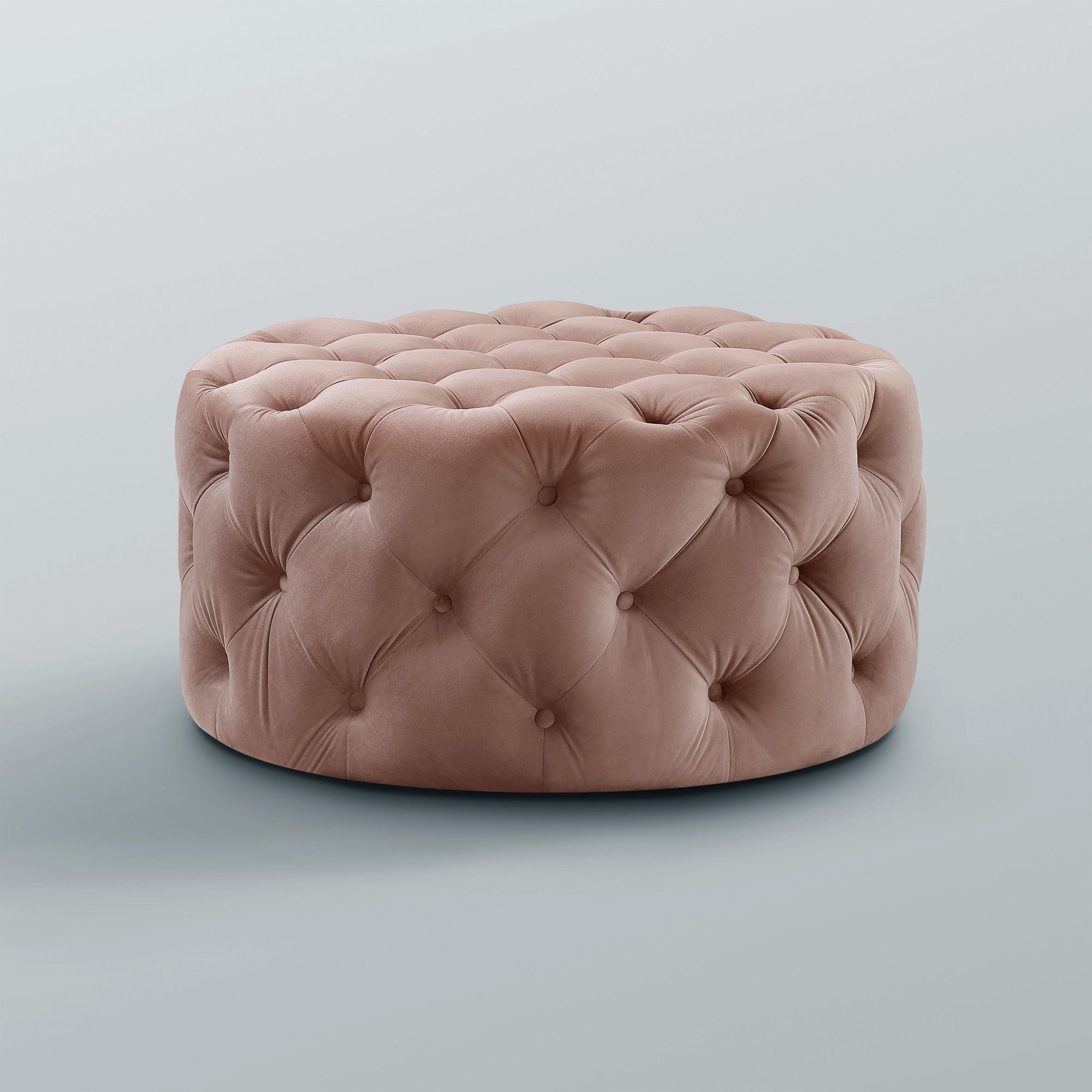 Velvet Rolling Tufted Round Cocktail Ottoman - Blush