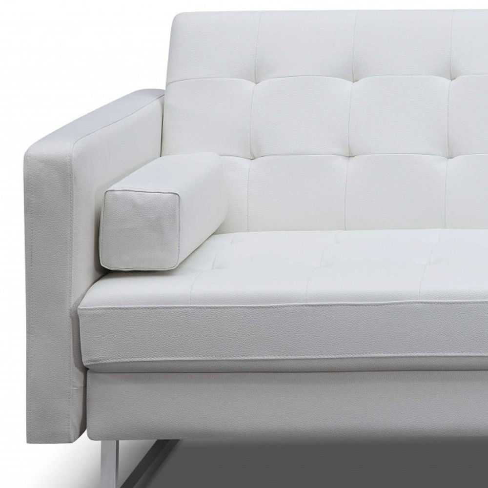 Faux Leather Sofa With Silver Legs - White