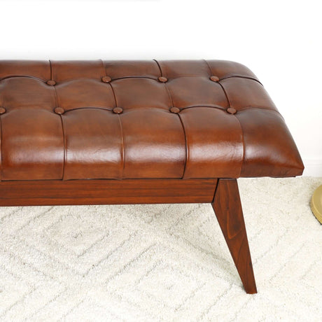 Maja - Mid-Century Modern Leather Bench - Cognac / Dark Brown by Ashcroft Furniture | Bel Furniture