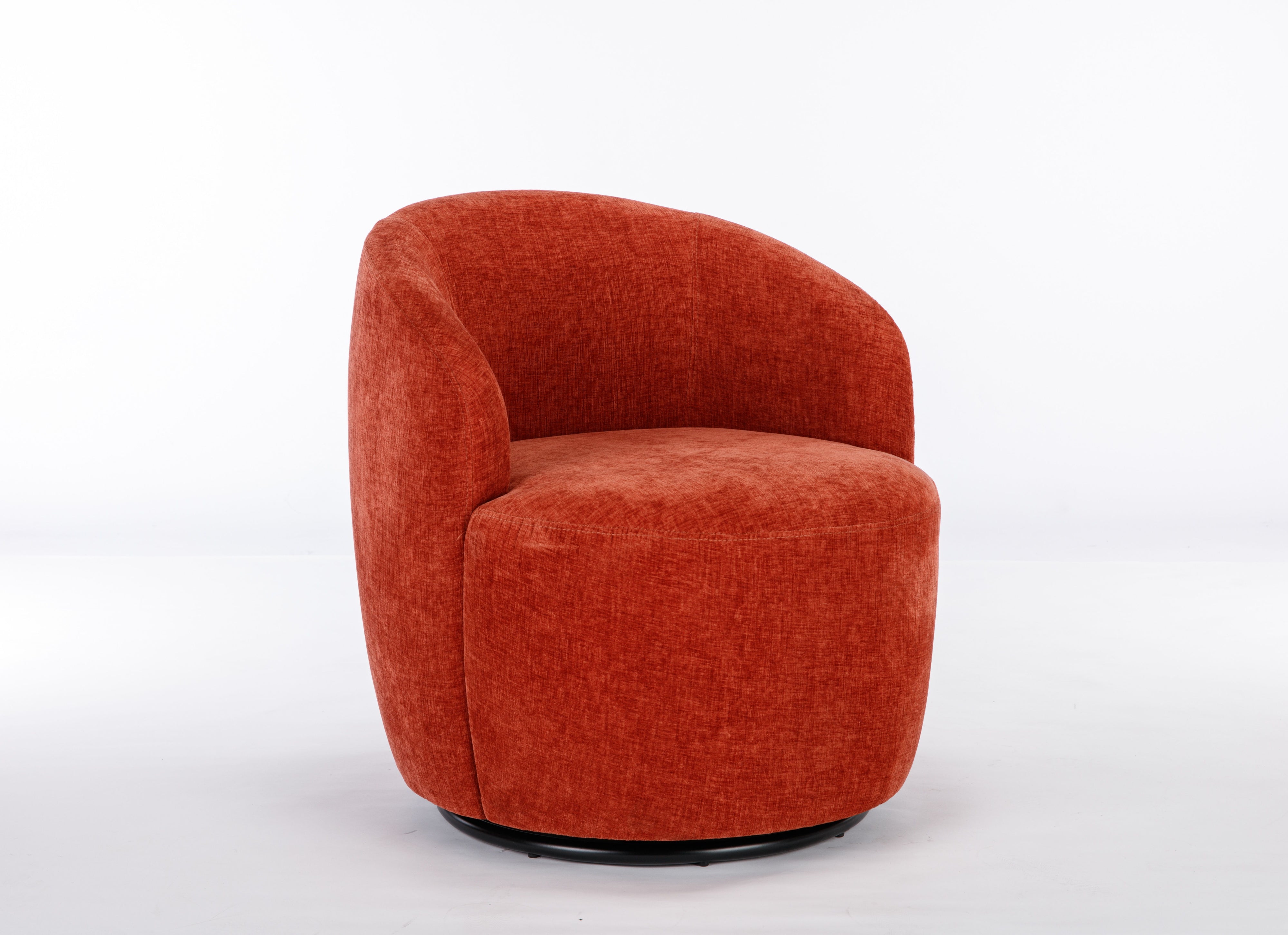 Chenille Fabric Swivel Accent Armchair Barrel Chair With Powder Coating Metal Ring