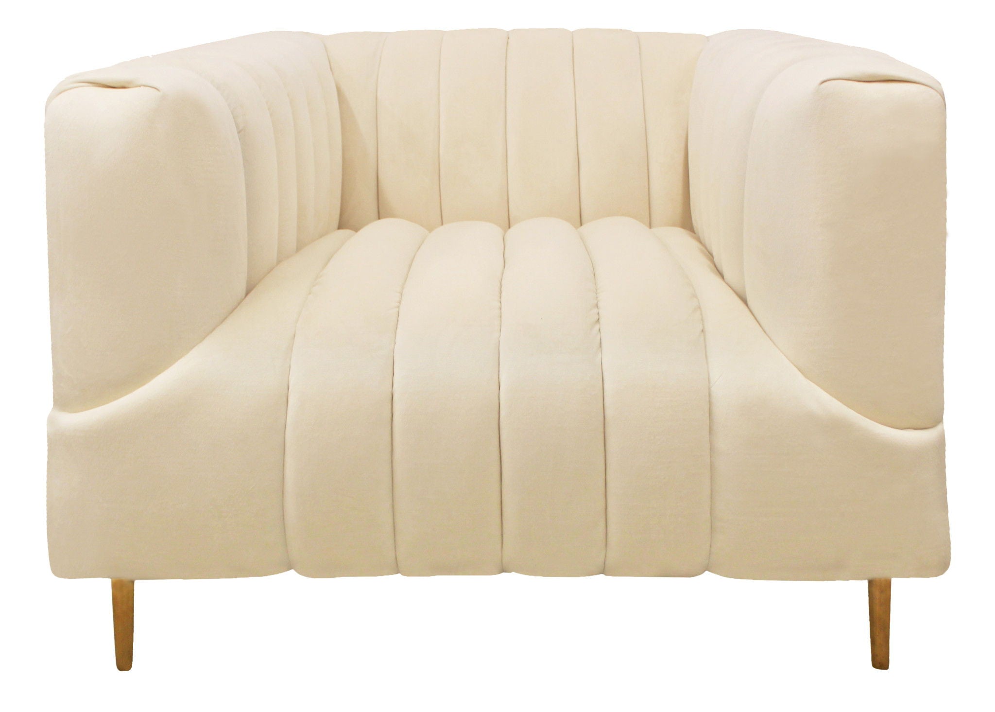 Velvet And Gold Solid Color Lounge Chair - Ivory