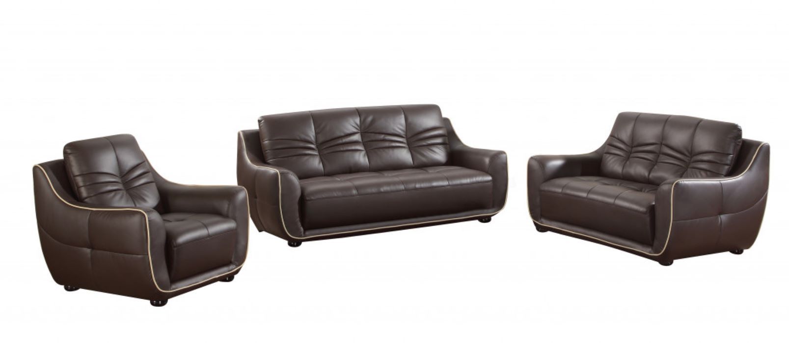 Three Piece Genuine Leather Six Person Seating Set Indoor - Brown