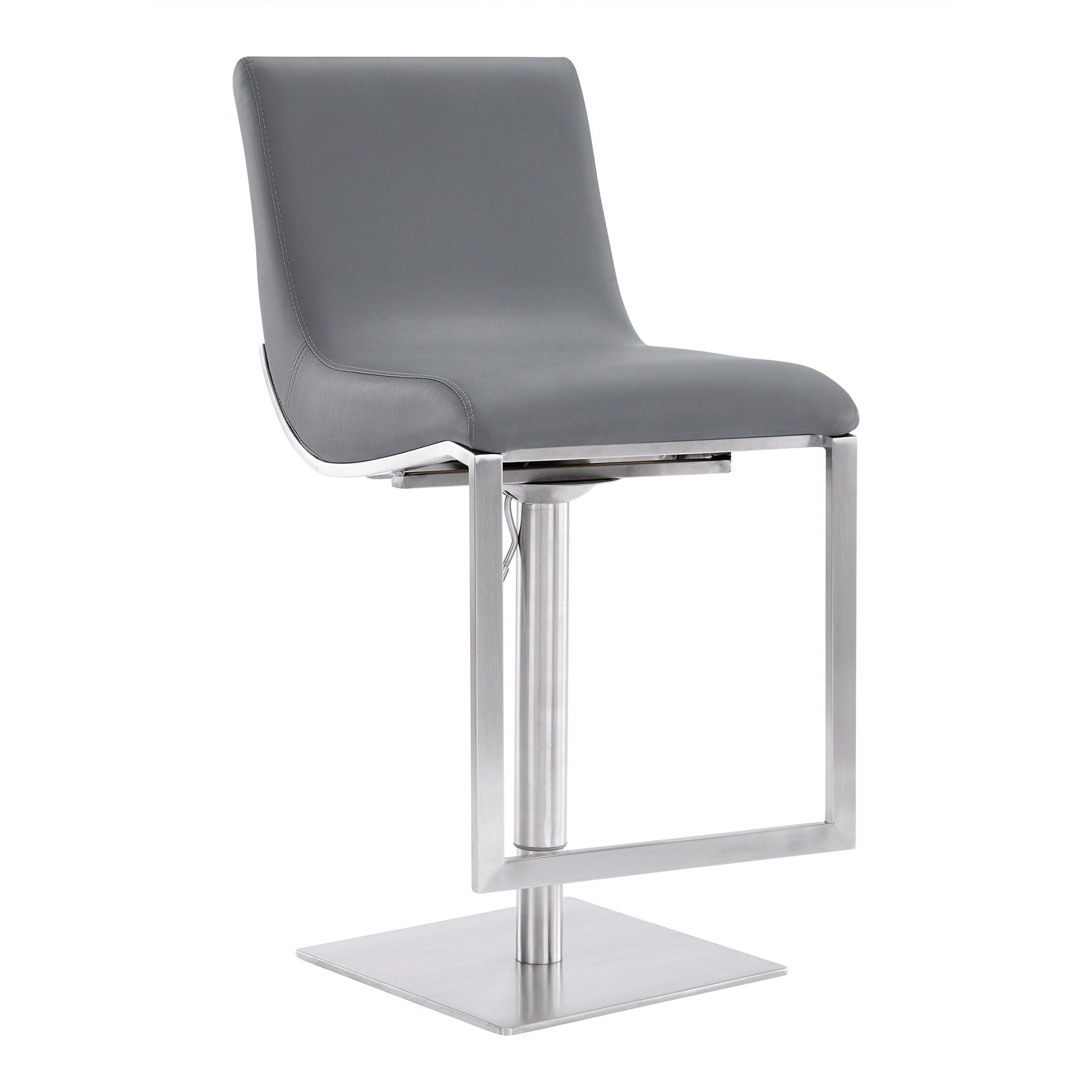 46.5" Faux Leather Swivel Adjustable Height Bar Chair - Gray / Silver