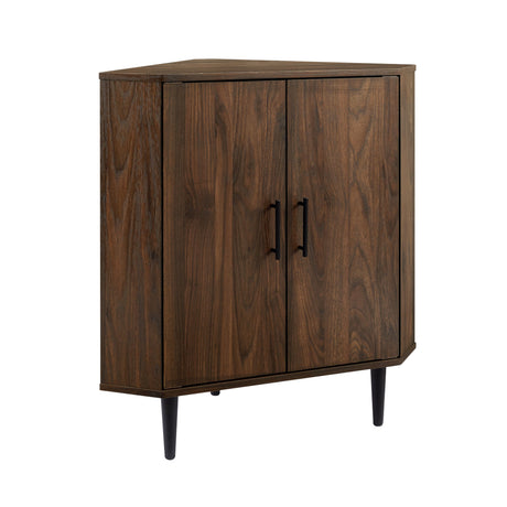 Contemporary 2 Door Mixed-Material Corner Accent Cabinet Dark Brown by Walker Edison | Bel Furniture