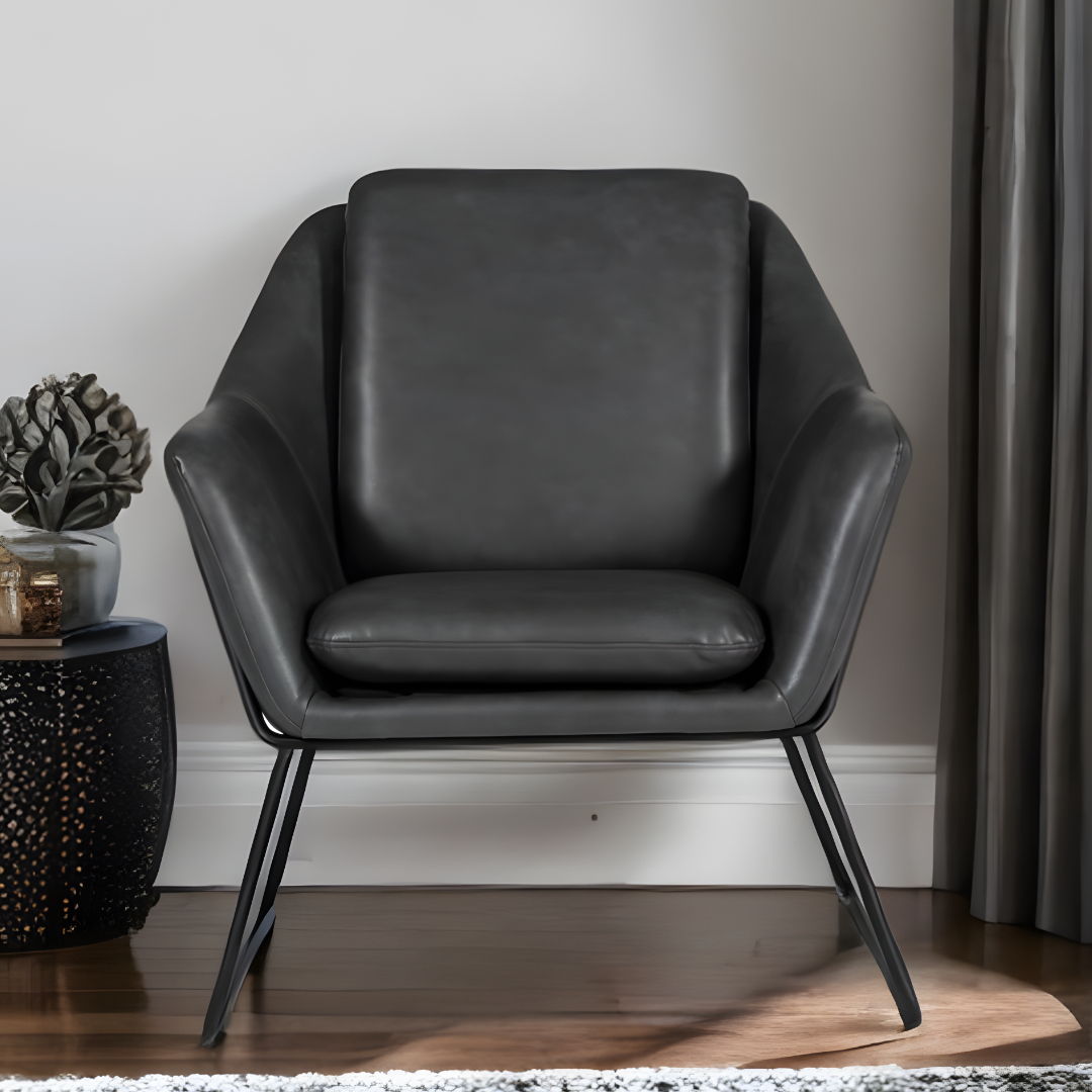 Faux Leather Lounge Chair - Dark Gray / Black