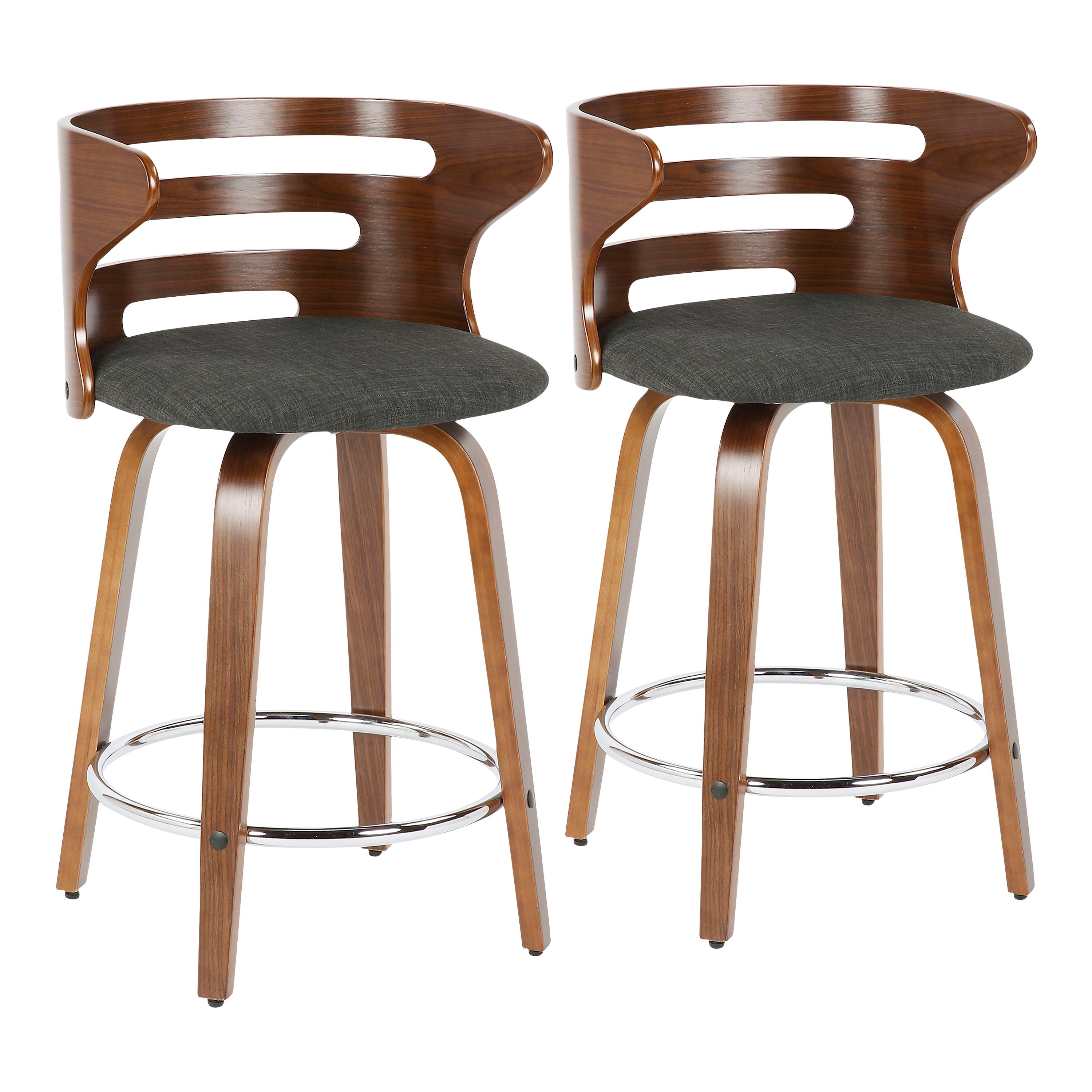 Cosini - Mid Century Modern Fixed Height Counter Stool With Footrest With Swivel (Set of 2)