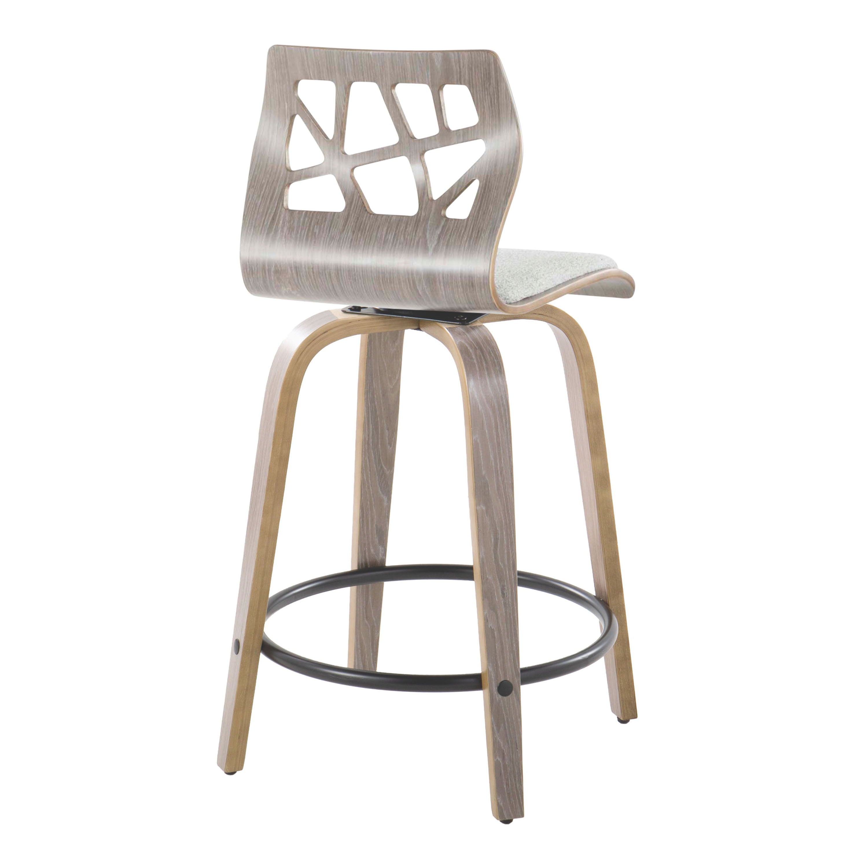 Folia - Contemporary Fixed Height Stool With Swivel With Round Footrest (Set of 2)