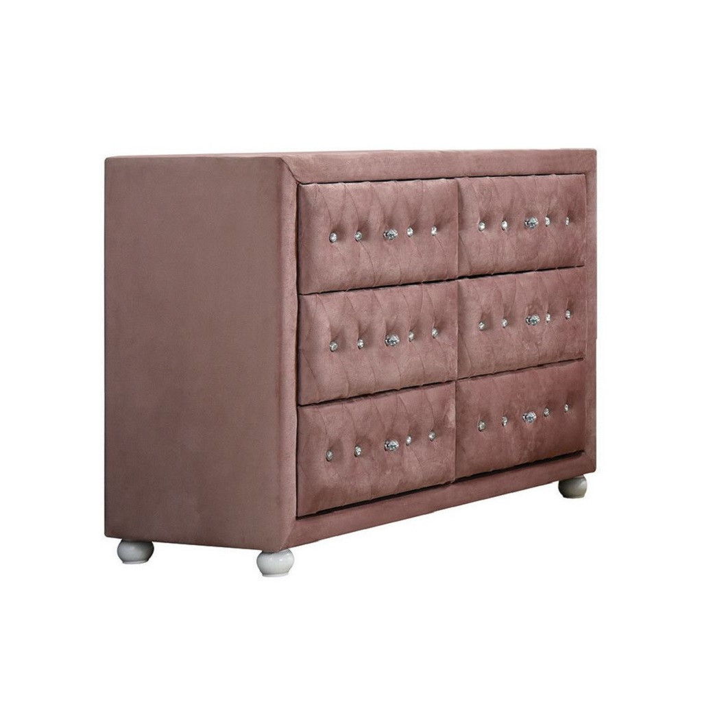 Solid Wood Six Drawer Double Dresser - Pink