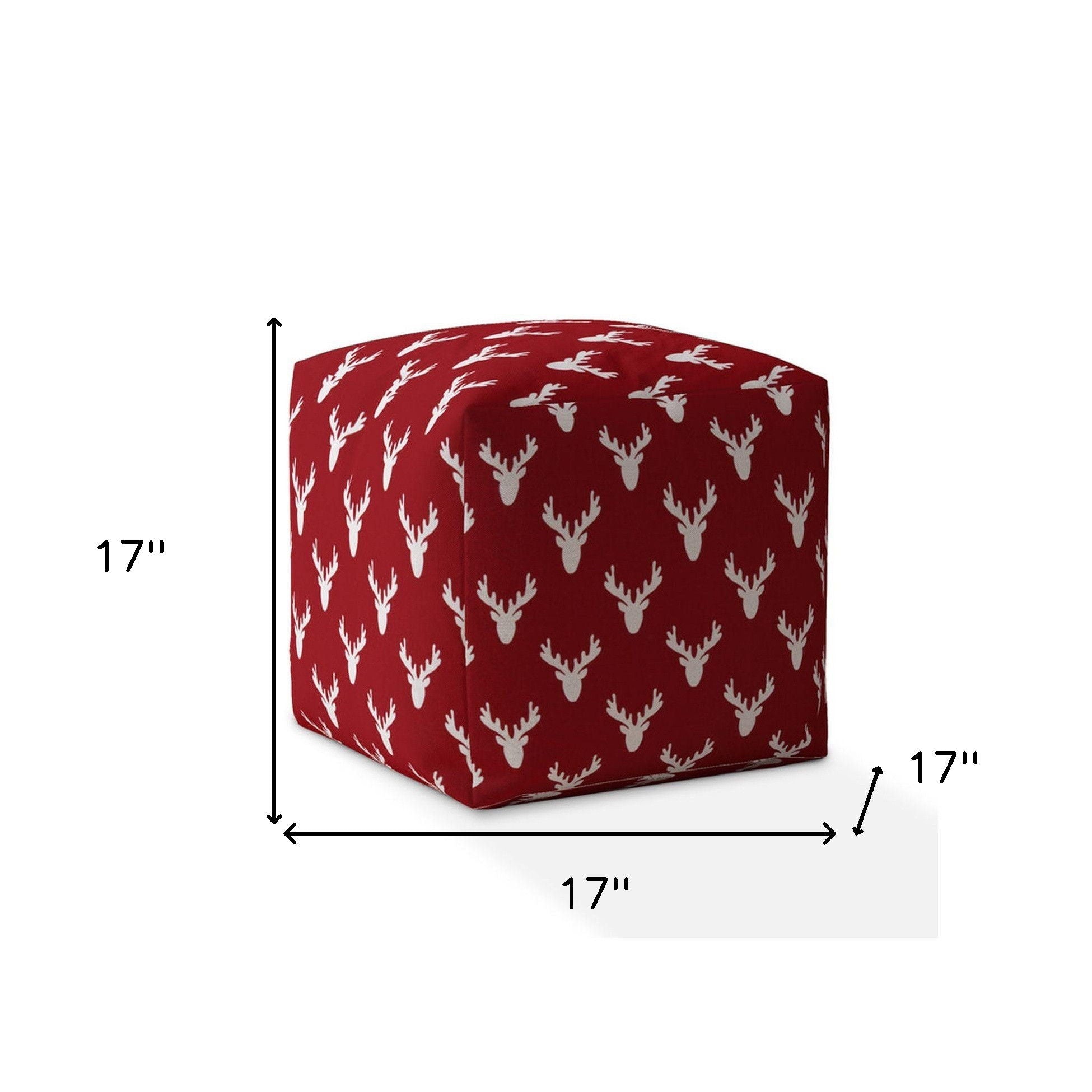 Cotton Stag, Pouf Cover - Red / White