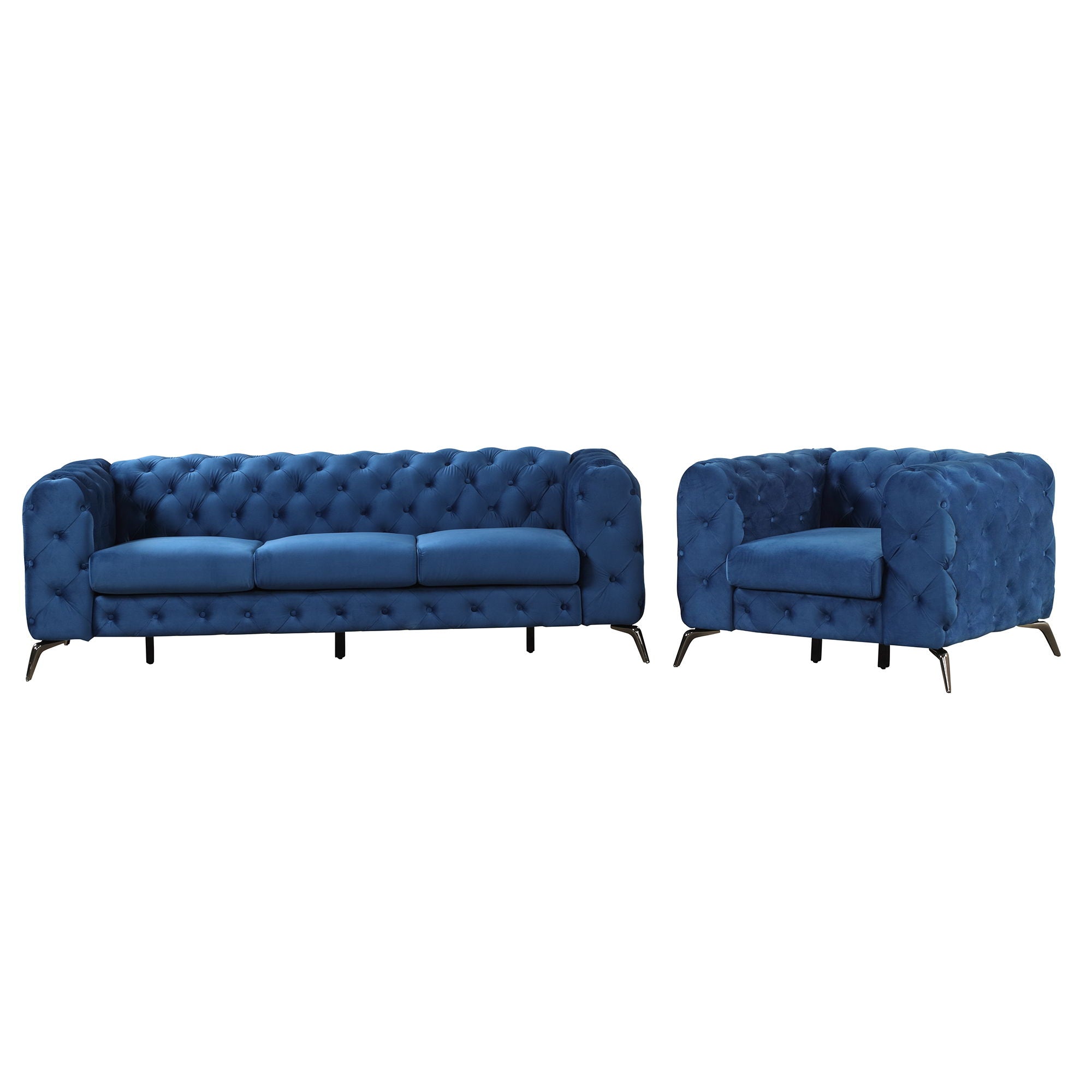 3 Piece Sofa Sets Modern With Sturdy Metal Legs, Velvet Upholstered Couches Sets Including Three Seat Sofa, Loveseat And Single Chair For Living Room Furniture Set