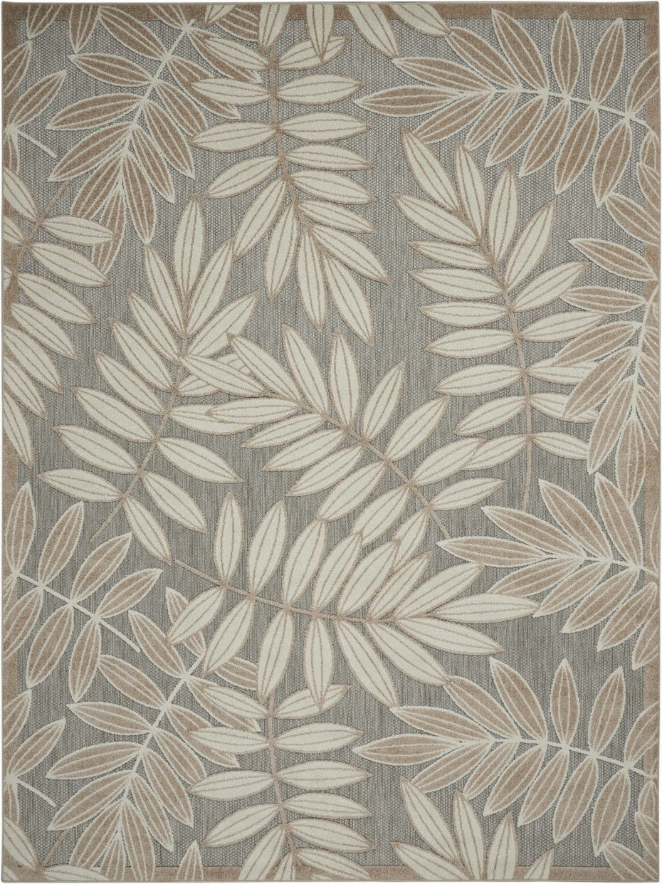 6' X 9' Floral Stain Resistant Indoor / Outdoor Area Rug - Gray / Ivory