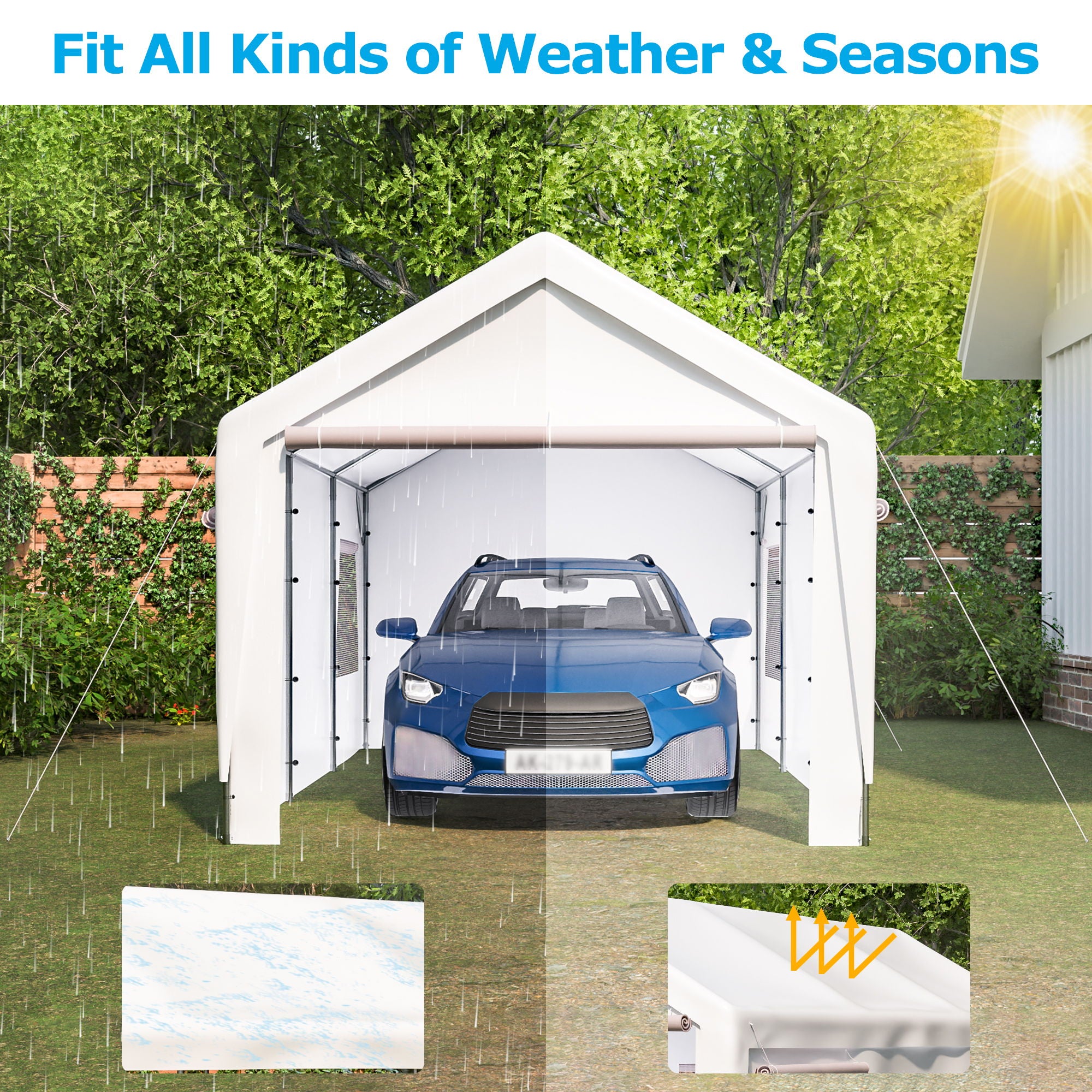 Carport Canopy Heavy Duty Boat Car Canopy Garage With Removable Sidewalls And Roll Up Ventilated Windows